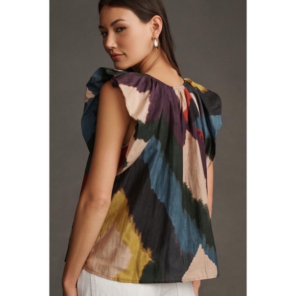 Velvet By Graham and Spencer Flutter Sleeve Colorful Top Size M - Picture 5 of 15